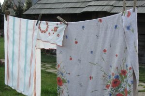 Wiosenne pranie w ogrodzie wiejskim   
